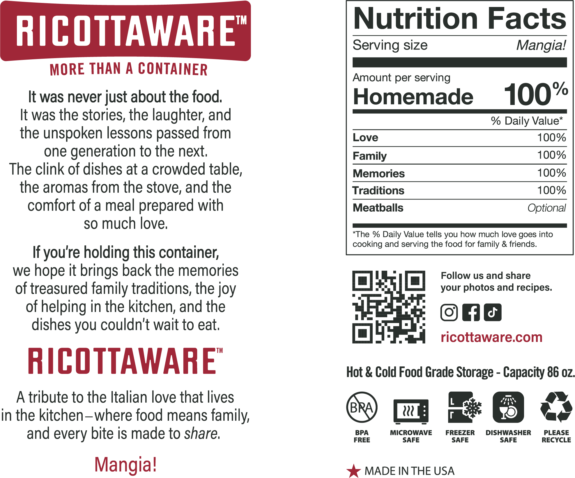 SINGLE PACK - Ricottaware Container