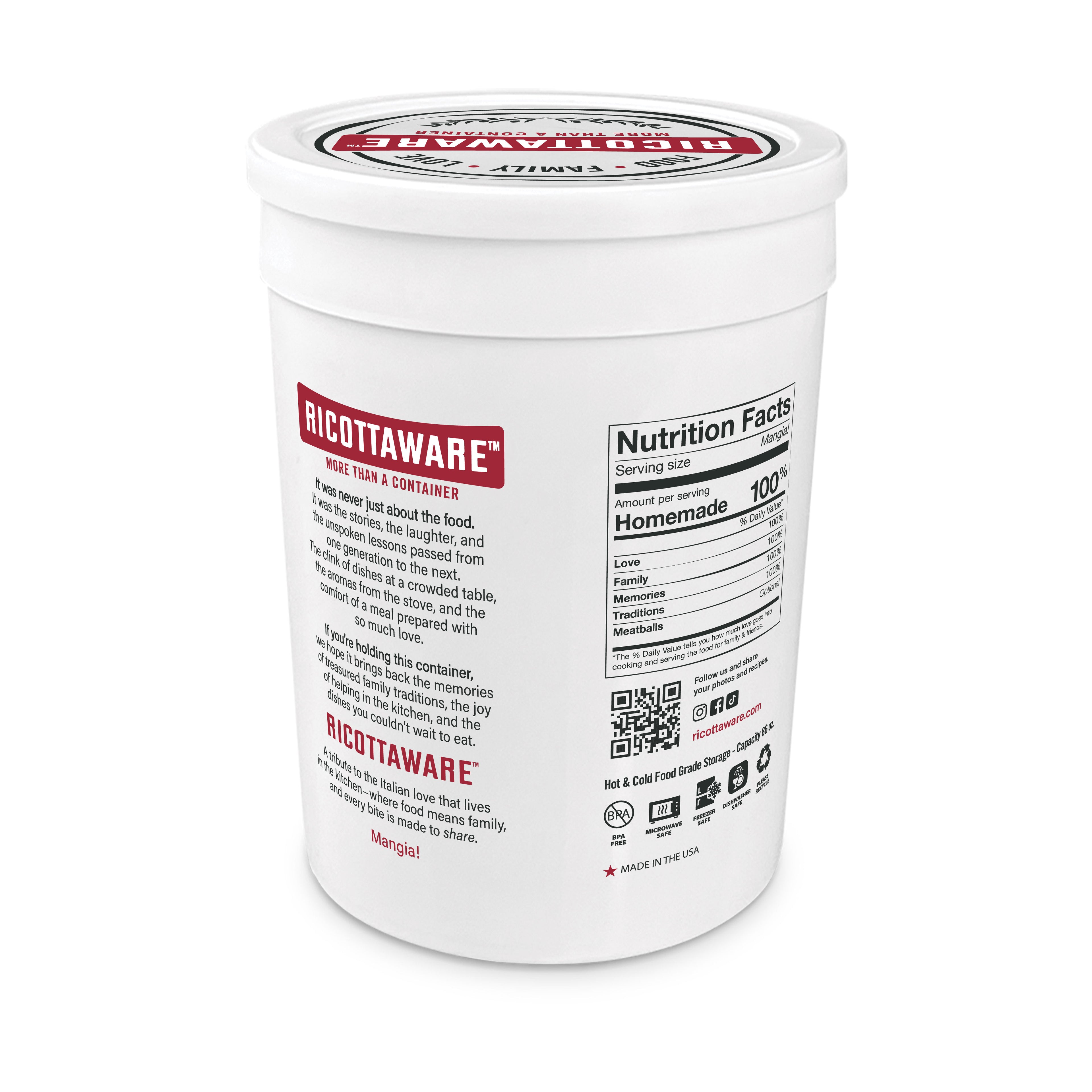 SINGLE PACK - Ricottaware Container