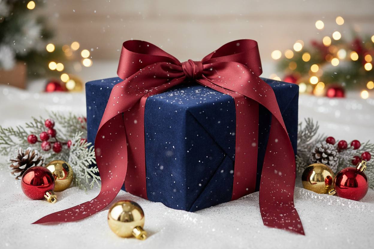 Holiday Gift Box with Wine Ribbon